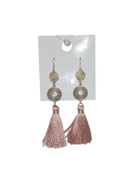 Forever 21 Lightweight Gold Tone w/ Peach Tassel Long Earrings New